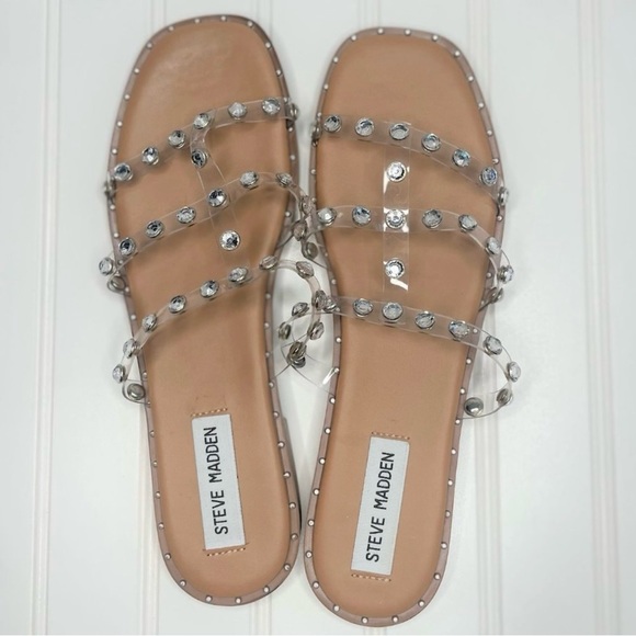 New Steve Madden Sandals Lyna Clear Rhinestone Gem - Picture 5 of 6